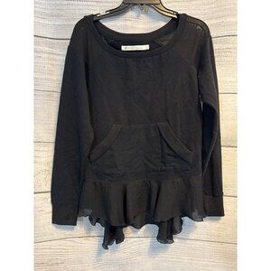 Blanc Noir Twirl Sweatshirt With Kangaroo Pockets Sheer Ruffle Hem Size L